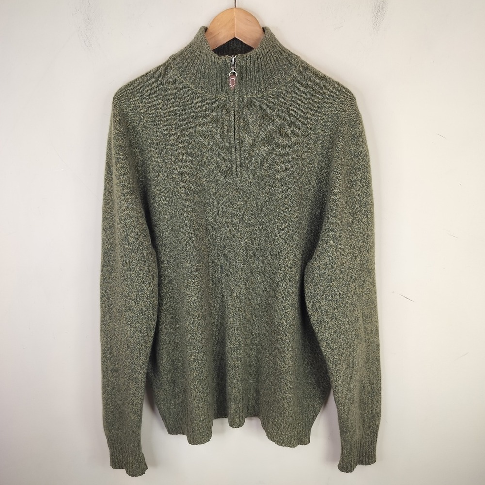 Marshall Field's Cashmere Sweater Men XL 1/4 Zip Pullover Soft Green